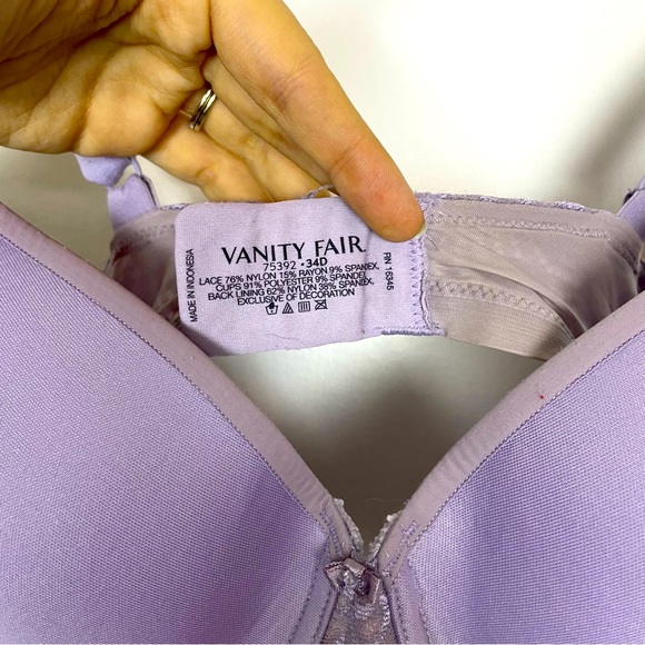 Vanity Fair Womens Light Luxurious Full Coverage Lace Detail Bra Size 34D Purple - Picture 2 of 5